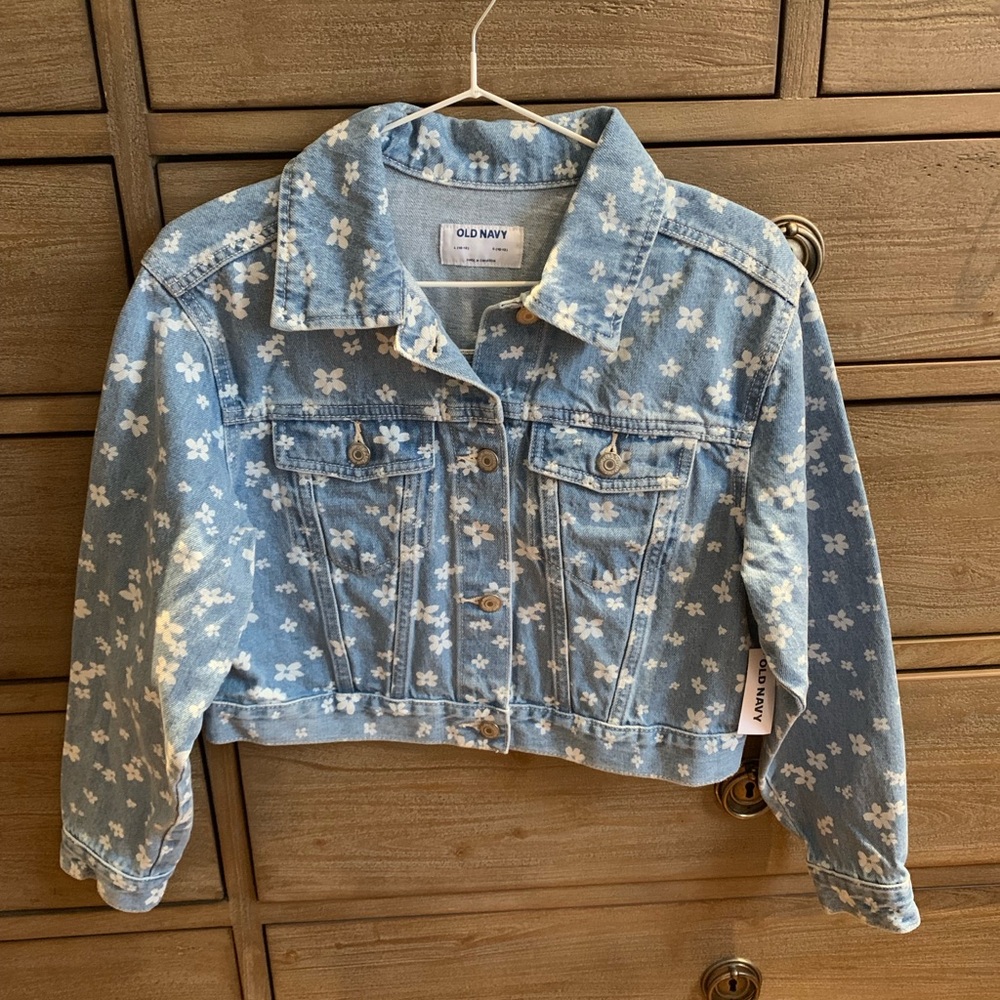 *NWT* Old Navy Tween Girls Light Blue Floral Jean Denim Jacket - 10-12Y